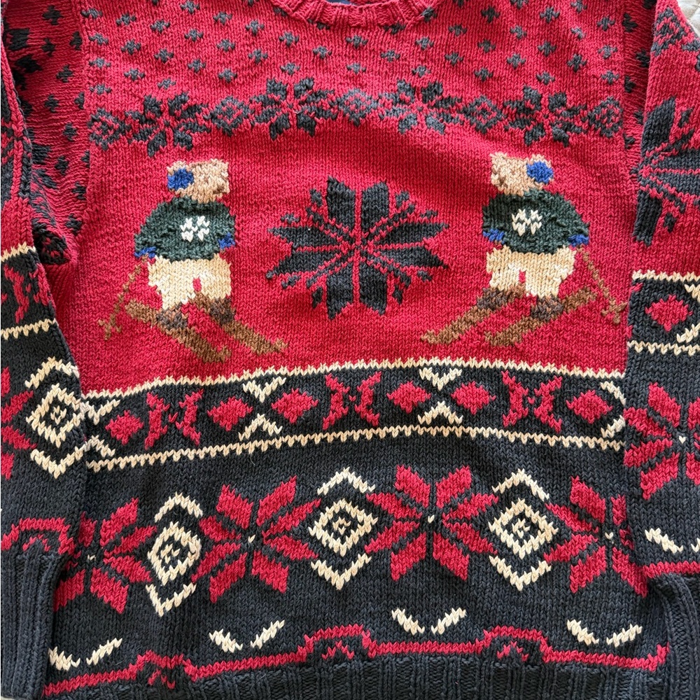 Ralph Lauren Red Crewneck Sweater with Skiing Bear Design - Picture 4 of 11